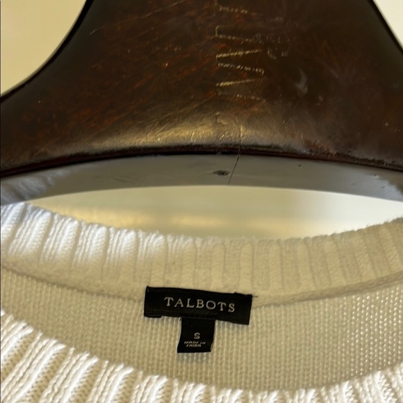 Talbots White Crew Neck Sweater with Open-Weave Pattern 100% cotton long sleeves - Picture 3 of 6